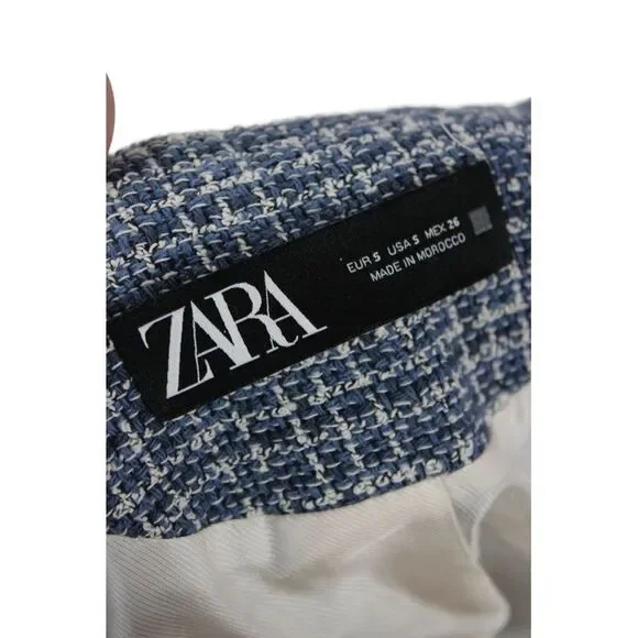 Zara Women Checked Cotton Blend Blazer Button Crew Neck Long Sleeve Size S - Picture 4 of 4